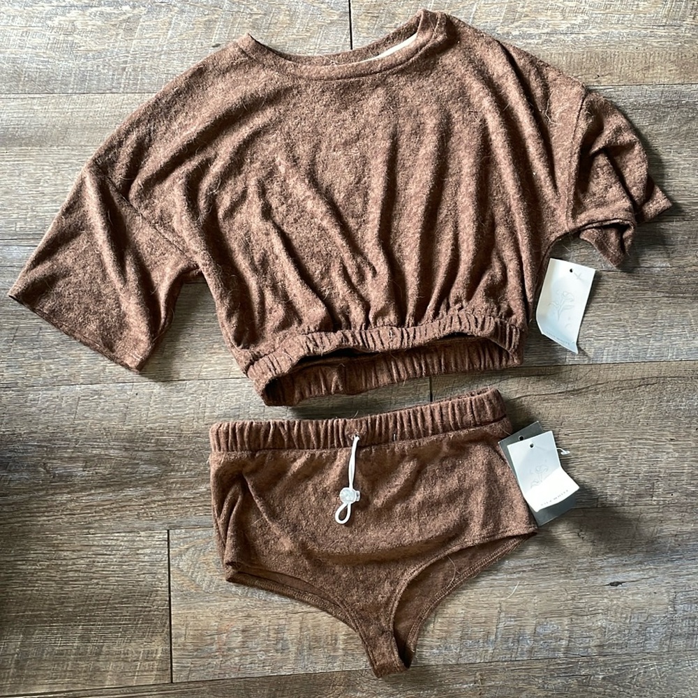 NWT Lily white terry cloth crop top and shorts set